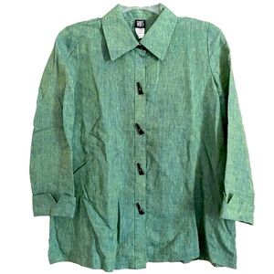 Gump's San Francisco Linen Shirt Tunic Top Blouse Art to Wear Lagenlook Size 8